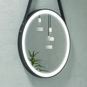 Kamalu - Specchio bagno led rotondo Ø50 cm con laccio colore nero KANA-50