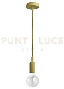 Gso092- pendente flash cavo in stoffa e rosone ottone 1 luce attacc...