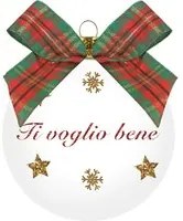 Pallina Natale Ti voglio bene 10 cm fiocco tartan rosso