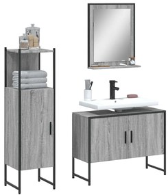 Set Mobili Da Bagno 3 Pz Grigio Sonoma İn Legno Multistrato /