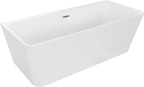 Mexen Volta vasca da bagno autoportante a parete 170 x 75 cm, bianca, troppopieno dorato - 51131707500-50