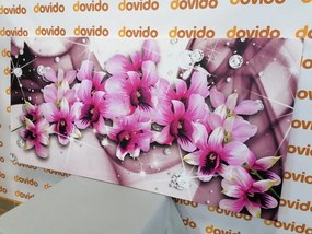 Quadro su tela – Fiori viola su sfondo astratto