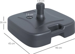 Base per Ombrellone da Giardino Ø38 Riempibile 20-30 Kg HDPE Nero 46x45x26 cm...