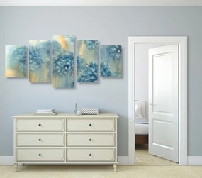 Quadri 5 pezzi – Dente di leone blu in acquerello