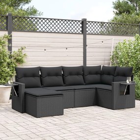 Set divano da giardino 6 pz con cuscini nero in polyrattan