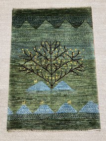 Loribaft Tappeto persiano 90x60 Verde (Iran) Annodato A Mano