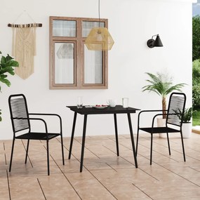 Set Da Pranzo Da Esterni 3 Pz İn Corda Di Cotone E Acciaio Nero /