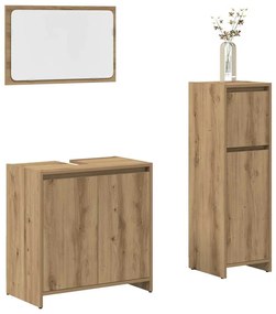 Set Mobili Da Bagno 3 Pz Rovere Artigianale Legno Multistrato /