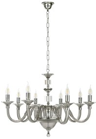 Lampada a sospensione GALA D82 cm in vetro lavorato a mano con dettagli in metallo 8 LUCI FUMÉ