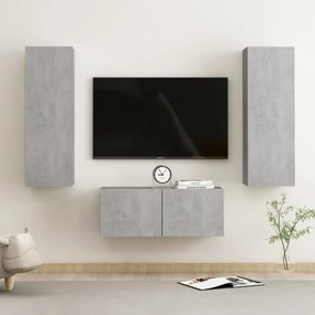 Set Di Mobili Porta Tv 3 Pz Grigio Cemento İn Legno Multistrato /