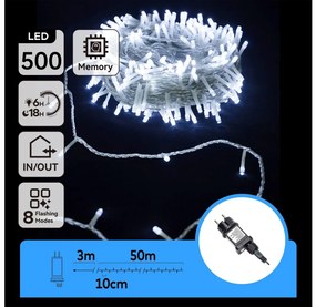 Aigostar - Catena LED natalizia da esterno 500xLED/8 funzioni 53m IP44 bianco freddo