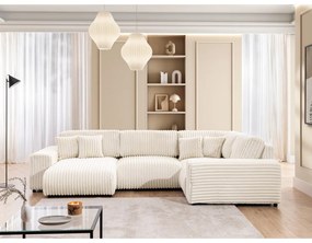 Divano angolare color crema (con penisola a destra/a U) rivestito in velluto a coste Justin – Ropez