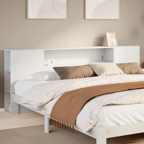 Testiera Con Ripiani Bianca 200 Cm İn Legno Massello Di Pino /