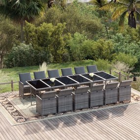 Set da Pranzo per Giardino 13 pz con Cuscini Polyrattan Grigio