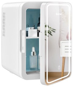 Costway Mini frigo portatile 10 L AC/DC con specchio LED, Frigorifero compatto termostatico per auto e casa Bianco