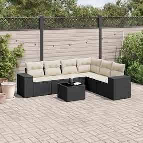 Set divani da giardino con cuscini 7pz nero polyrattan