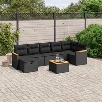 Set Divani da Giardino con Cuscini 8 pz Nero in Polyrattan 3265318