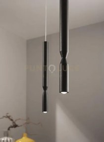 Sospensione tubic nero e oro h.54cm d.2,5cm led 3000k 390lm 7w