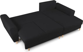 Divano angolare nero allungabile e con contenitore (con penisola a destra/con chaise lounge) con rivestimento in bouclé Kyoto – Cosmopolitan Design