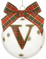 Pallina Natale con lettera V 10 cm tartan