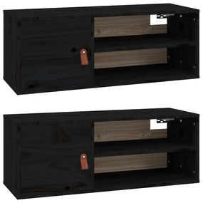 Pensili 2 pz neri 80x30x30 cm in legno massello di pino