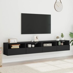 Mobili TV a Parete 2pz Neri 100x30x30 cm in Legno Multistrato