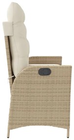 Panca Reclinabile da Giardino con Cuscini Beige in Polyrattan