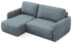 Divano angolare blu polveroso allungabile/con contenitore (con penisola a sinistra/con chaise lounge) con rivestimento in ciniglia Lilo – Makamii