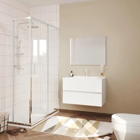 Mobile bagno sospeso con lavabo e specchio Santorini L 80.2 x H 50.6 x P 44 cm bianco lucido cannettato e bianchi cannettato per vasca centrale