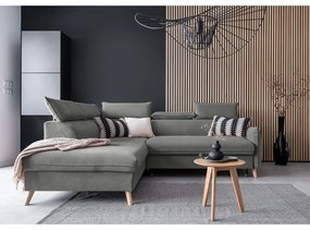 Divano letto angolare in velluto grigio chiaro (angolo sinistro) Sweet Harmony - Miuform