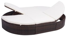 Lettino prendisole con cuscino in polyrattan marrone