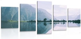 Quadri 5 pezzi – Scenario dipinto del lago di montagna