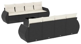 Set Divani da Giardino 9 pz con Cuscini Nero in Polyrattan