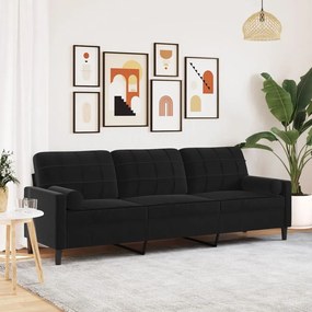 Divano A 3 Posti Con Cuscini Nero 210 Cm İn Velluto /