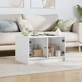 Tavolino da salotto con ante in vetro bianco 68x50x42 cm