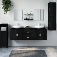 Set Mobili da Bagno 7 pz Nero in Legno Multistratocod mxl 132231