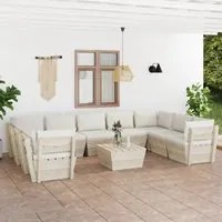 Set Divani da Giardino su Pallet 10 pz con Cuscini Legno Abete 3063626