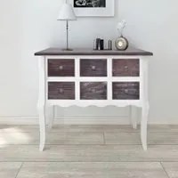 Tavolo Consolle con 6 Cassetti in Legno Bianco e Marrone 240402