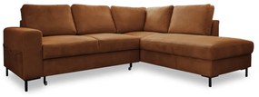Divano letto in velluto a coste arancio-marrone (angolo destro) Lofty Lilly - Miuform