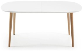 Kave Home - Tavolo allungabile Oqui MDF laccato bianco, gambe in massello di faggio 160(260)x 100cm