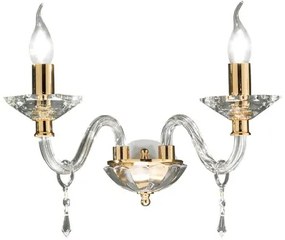 Applique FIAMMA in cristallo e vetro trasparente 38 cm finitura oro 2 Luci
