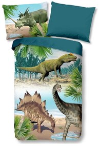 Set copripiumino e federa da bambini verde/blu in cotone per letto singolo 140x200 cm Dino – Good Morning