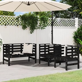 Set Salotto da Giardino 3 pz Nero in Legno Massello di Pino