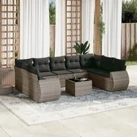 Set Divano da Giardino 10 pz con Cuscini Grigio in Polyrattan 3221809