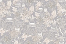 Carta da parati autoadesiva – Motivo botanico in tonalità grigio-beige