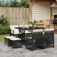 Set da Pranzo da Giardino 9 pz con Cuscini Nero in Polyrattan 3210774