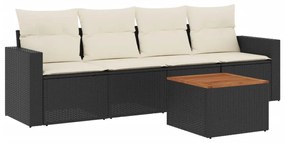 Set divani da giardino 5 pz con cuscini in polyrattan nero