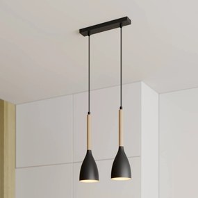 Luminex Lampada a sospensione Muza, 2 luci, nero/legno chiaro