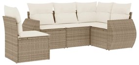 Set divano da giardino 5 pz con cuscini beige in polyrattan