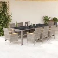 Set da Pranzo da Giardino 9 pz con Cuscini Polyrattan e Vetro 3278735